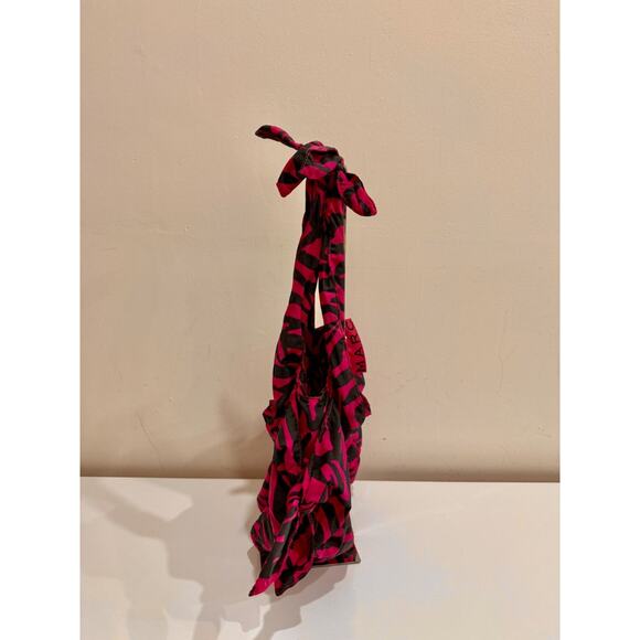 Marc Jacobs Nylon Animal Print Hobo Bow Tote Bag Black Pink Large - Picture 6 of 9